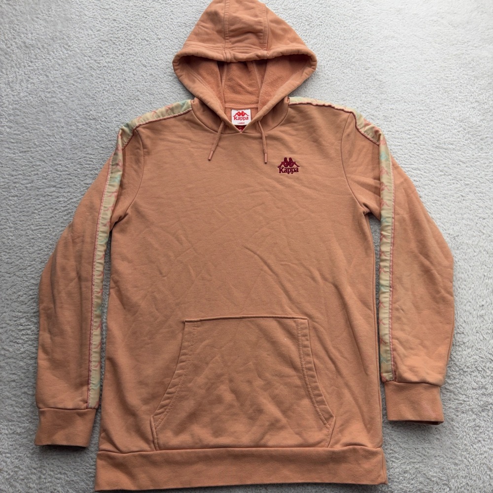 Kappa Mens Large Hoodie Salmon Orange Pastel Logo Tape Omini Pullover Sweatshirt